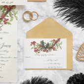 ヴィンテージラブバードレッドさくらんぼブロッサム結婚 出欠カード