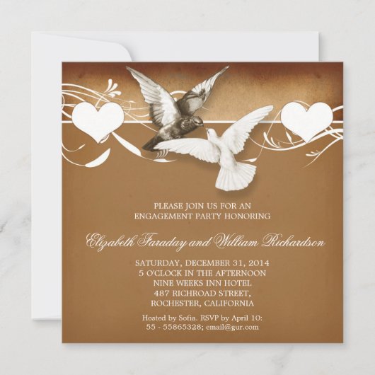 ヴィンテージラブバード婚約パーティ招待状 招待状 (正面)
