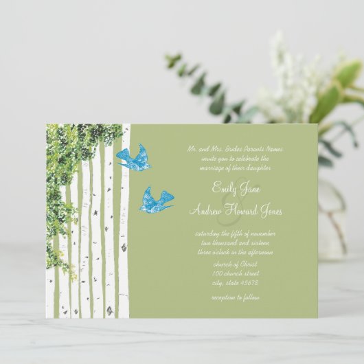 ヴィンテージラブバード樺の木ツリー結婚式招待状 招待状 (スタンド正面)