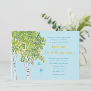 ヴィンテージラブバード樺の木ツリー結婚式招待状 招待状