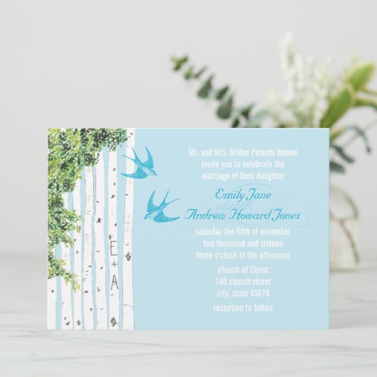 ヴィンテージラブバード樺の木ツリー結婚式招待状 招待状 (スタンド正面)