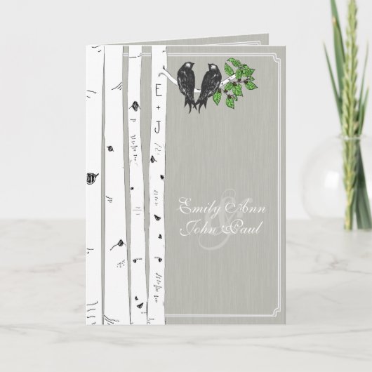 ヴィンテージラブバード樺の木ツリー結婚式招待状 招待状 (正面)