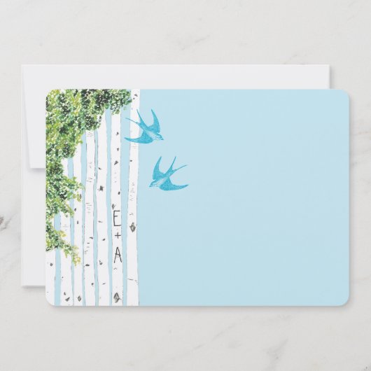 ヴィンテージラブバード樺の木ツリー結婚式招待状 招待状 (裏面)