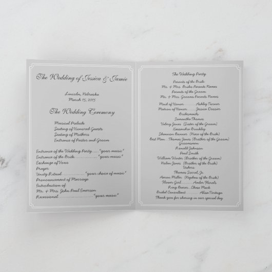 ヴィンテージラブバード樺の木ツリー結婚式 プログラム (内部)