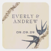 ヴィンテージラブバード海軍結婚式用シール スクエアシール (正面)