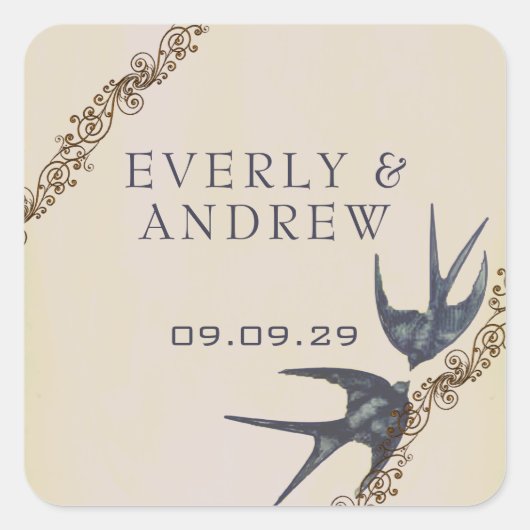 ヴィンテージラブバード海軍結婚式用シール スクエアシール (正面)