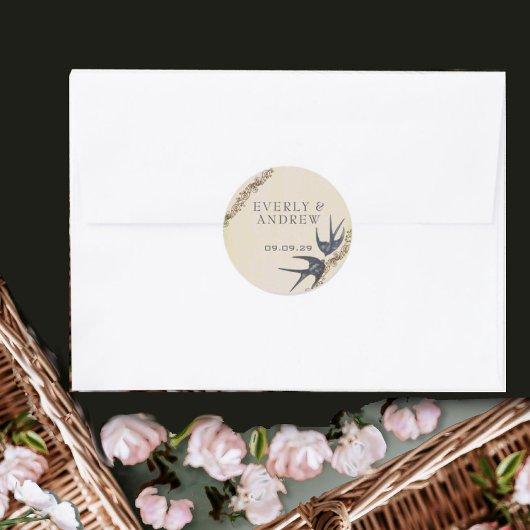 ヴィンテージラブバード海軍結婚式用シール スクエアシール