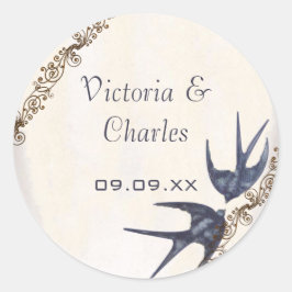 ヴィンテージラブバード海軍結婚式用シール ラウンドシール