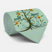 ヴィンテージラブバード渦の木ストライプの結婚ネクタイ ネクタイ (ロール)