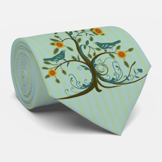 ヴィンテージラブバード渦の木ストライプの結婚ネクタイ ネクタイ (ロール)