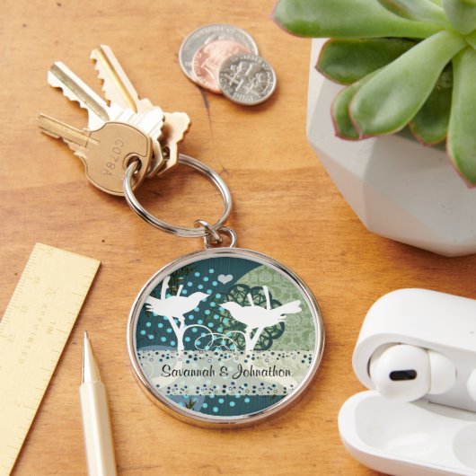 ヴィンテージラブバード甘いハートキーチェーン キーホルダー (デスク)