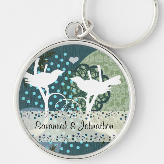 ヴィンテージラブバード甘いハートキーチェーン キーホルダー (正面)