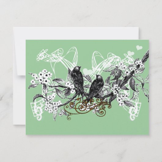 ヴィンテージラブバード白い花ブランチ結婚ズ 出欠カード (裏面)