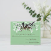 ヴィンテージラブバード白い花ブランチ結婚ズ 出欠カード (スタンド正面)