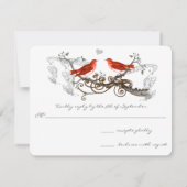 ヴィンテージラブバード白い花ブランチ結婚ズ 出欠カード (裏面)