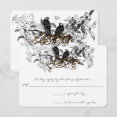 ヴィンテージラブバード白い花ブランチ結婚ズ 出欠カード (正面/裏面)