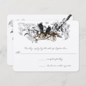 ヴィンテージラブバード白い花ブランチ結婚ズ 出欠カード (正面/裏面)