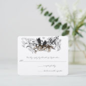 ヴィンテージラブバード白い花ブランチ結婚ズ 出欠カード (スタンド正面)