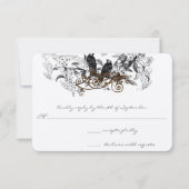 ヴィンテージラブバード白い花ブランチ結婚ズ 出欠カード (正面)