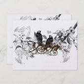 ヴィンテージラブバード白い花ブランチ結婚ズ 出欠カード (正面/裏面)