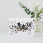 ヴィンテージラブバード白い花ブランチ結婚ズ 出欠カード (スタンド正面)