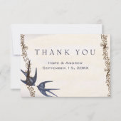 ヴィンテージラブバード結婚ネイビーありがとう サンキューカード (正面)