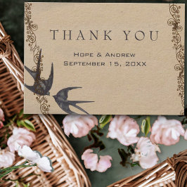 ヴィンテージラブバード結婚ネイビーありがとう サンキューカード