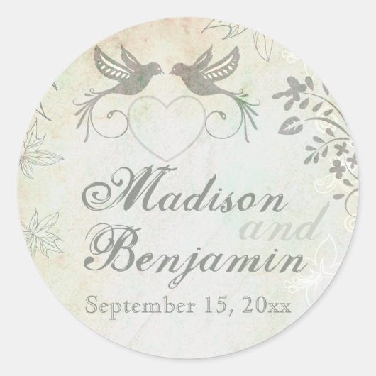ヴィンテージラブバード結婚式の引き出物シール ラウンドシール (正面)