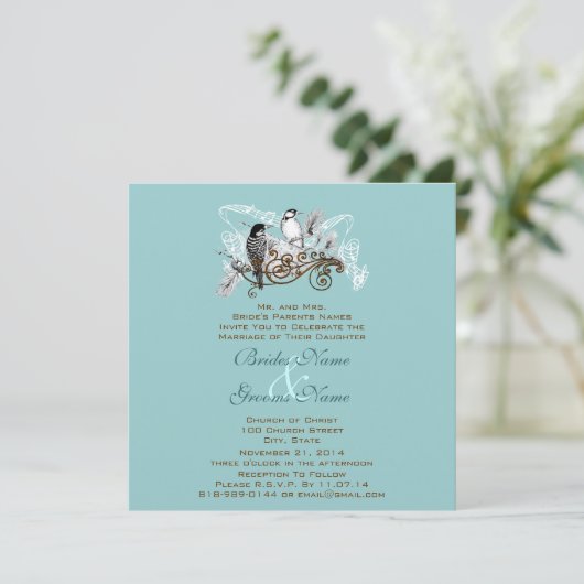 ヴィンテージラブバード結婚式招待状ホワイトノート 招待状 (スタンド正面)