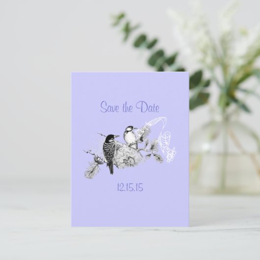 ヴィンテージラブバード結婚式招待状 案内ポストカード (スタンド正面)