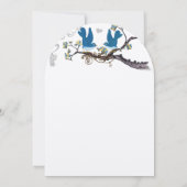 ヴィンテージラブバード黄色&ティール(緑がかった色)結婚式の招待 招待状 (裏面)