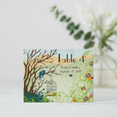 ヴィンテージラブバード&バードケ結婚ージのナンバーカード ポストカード (スタンド正面)