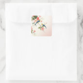 ヴィンテージラブバード |赤面ピンク白 スクエアシール (バッグ)