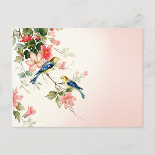 ヴィンテージラブバード |赤面ピンク白 ポストカード (正面)