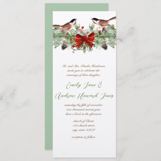 ヴィンテージラブバード《鳥》アメリカゴガラ。クリスマス結婚の 招待状 (正面/裏面)