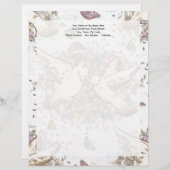 ヴィンテージラブバード、2つの白い鳩フローラ レターヘッド (正面/裏面)