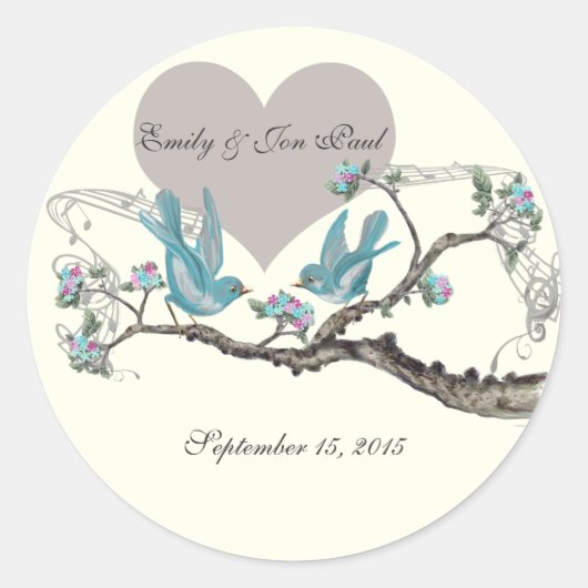 ヴィンテージラブホットピンクアクアオンアイボリーバードシール ラウンドシール (正面)