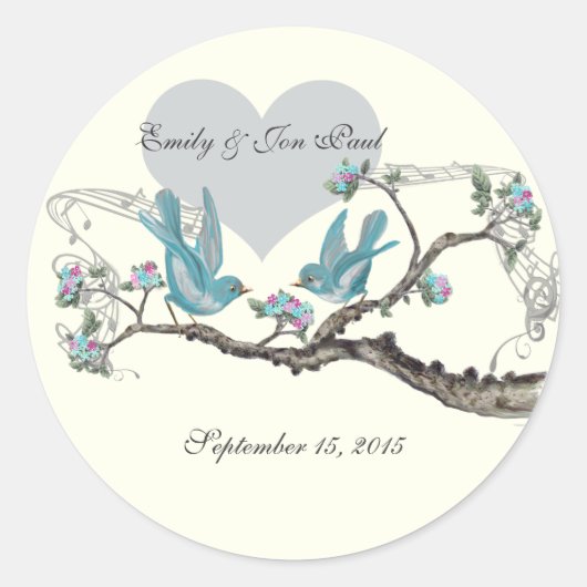 ヴィンテージラブホットピンクアクアオンアイボリーバードシール ラウンドシール (正面)