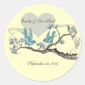 ヴィンテージラブホットピンクアクアバード結婚式用シール ラウンドシール (正面)