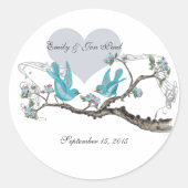 ヴィンテージラブホットピンクアクアバード結婚式用シール ラウンドシール (正面)