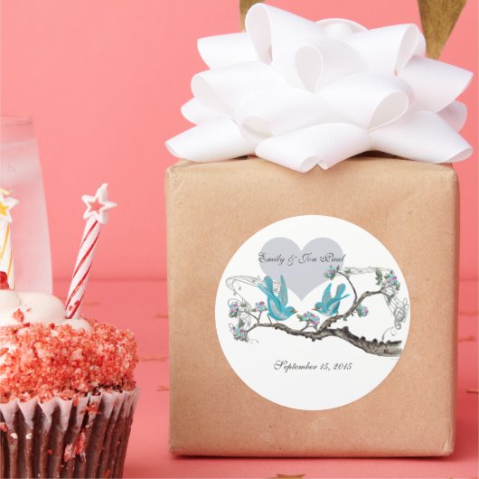 ヴィンテージラブホットピンクアクアバード結婚式用シール ラウンドシール (パーティー)