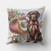 ヴィンテージラブラドールドッグホリデースリーかわいい子犬 クッション (正面)