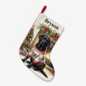 ヴィンテージラブラドールリトリバーフェスティバルホリデードッグ スモールクリスマスストッキング (正面 (吊り時))