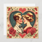 ヴィンテージラブロマンティックバレンタインデーのカップル シーズンカード (正面/裏面)