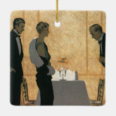 ヴィンテージラブ＆ロマンス、カップルの優雅なディナー セラミックオーナメント (裏面)