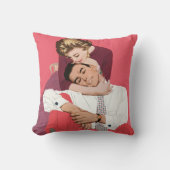 ヴィンテージラブ＆ロマンス、ピンクの新婚夫婦 クッション (正面)