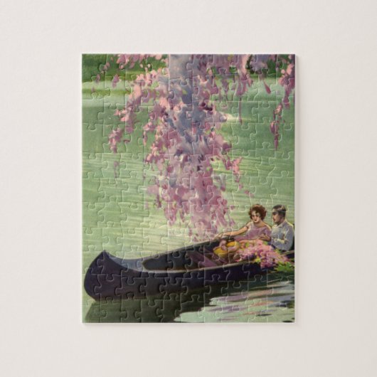 ヴィンテージラブ&ロマンス、ロマンチックなカヌー乗り ジグソーパズル (縦)