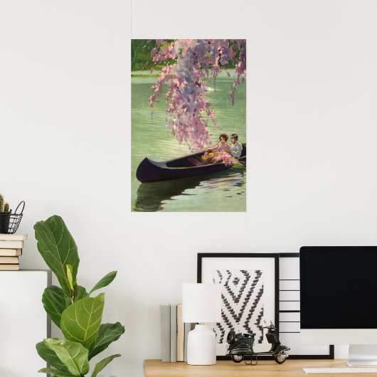 ヴィンテージラブ&ロマンス、ロマンチックなカヌー乗り ポスター (ホームオフィス)