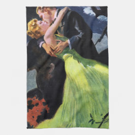 ヴィンテージラブ＆ロマンス、ロマンチックキス キッチンタオル