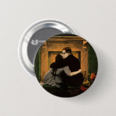 ヴィンテージラブ&ロマンス、ロマンチック暖炉キス 缶バッジ (正面&裏面)